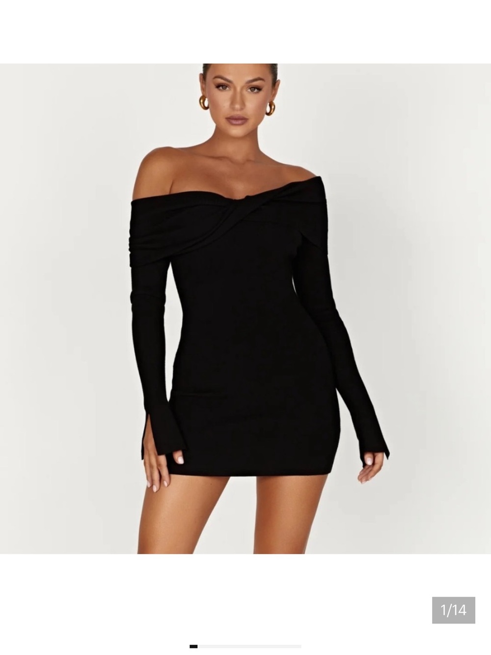 House of CB Black Off-Shoulder Long Sleeve Bodycon Dress